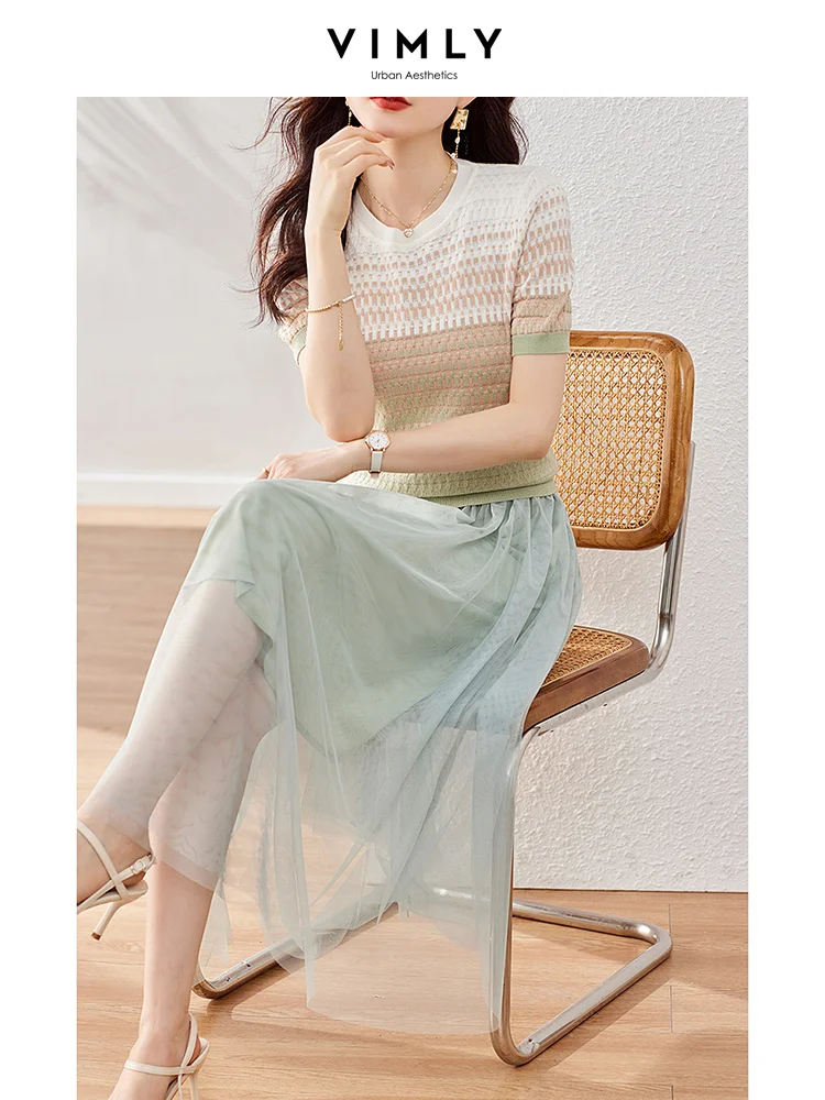 Юбка-миди Летняя трикотажная трапециевидная, с коротким рукавом