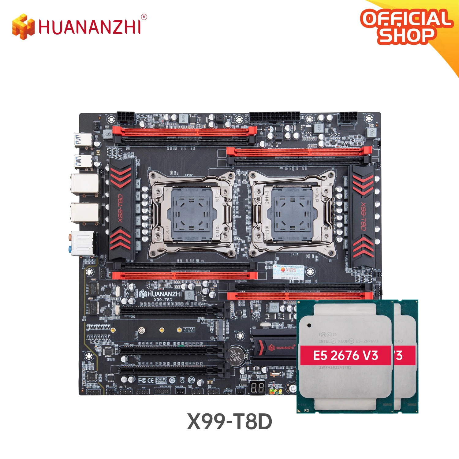 

HUANANZHI X99 T8D X99 Motherboard with Intel XEON E5 2676 V3*2 combo kit set LGA 2011-3 E5 V3 DDR3 RECC SATA3 E-ATX Server