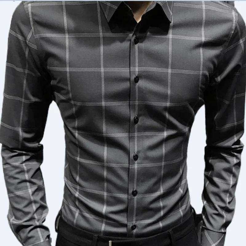 

Men's Long Sleeve Shirt Spring and Autumn Plaid Shirt Korean Fashion Slim-fit Handsome Casual Single-breasted Top