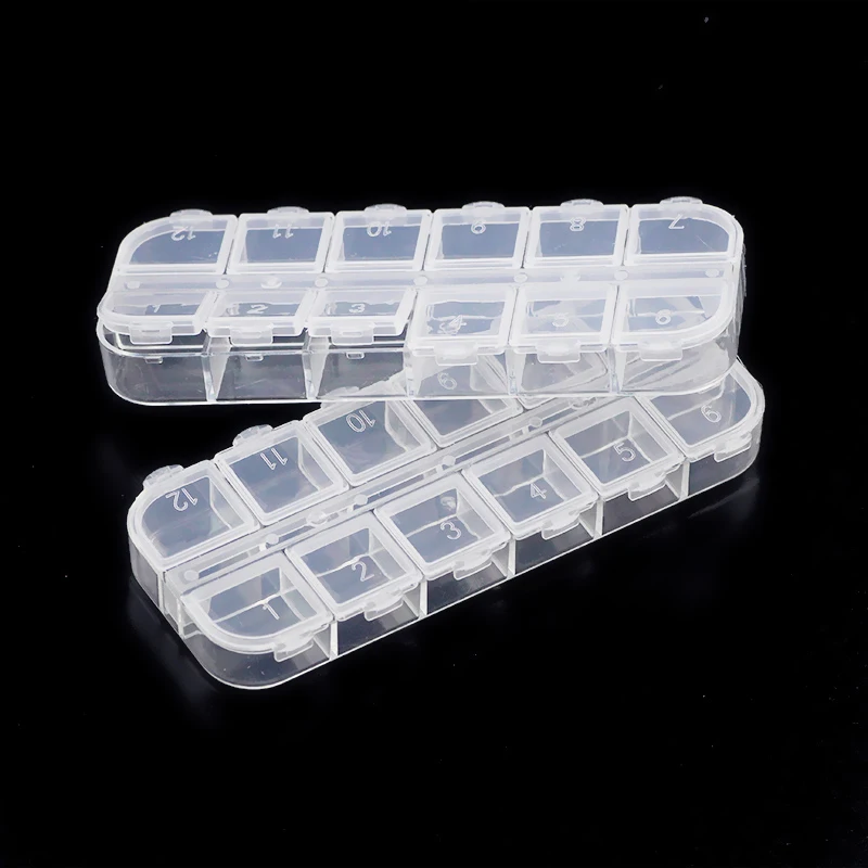 

12-Grid Rectangle Plastic Storage Pill MINI Jewel Box Container For Beads Earring Box For Jewelry Rectangle Box Case 13x5cm