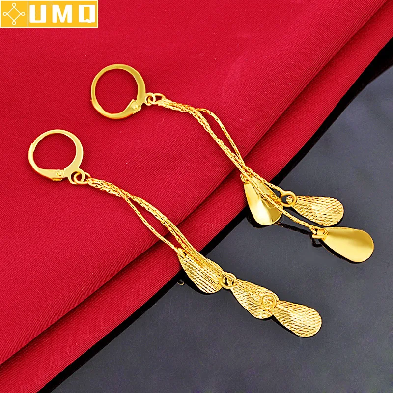 

Real 100% 14 k Yellow Gold Tassel Earrings for Women Fine Orecchini Bizuteria Gemstone 14k Gold Garnet Jewelry Drop Earrings