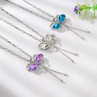 lovoacc romantic bling crystal rhinestone bowknot pendant necklaces for women link chain simulation butterfly long necklace 2022