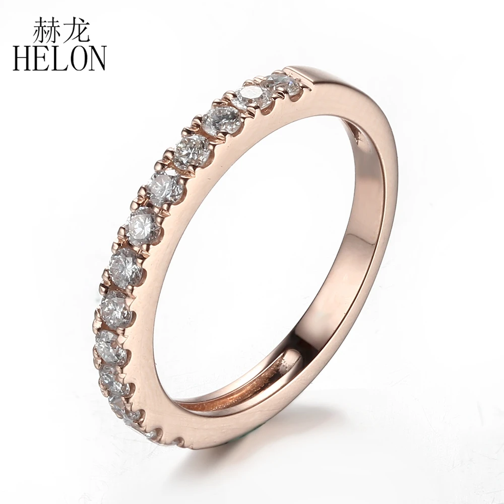 

HELON Solid 14K Rose /Yellow/White Gold Round Cut 0.5CT VVS/DEF Moissanite Engagement Ring Women Anniversary Trendy Fine Jewelry