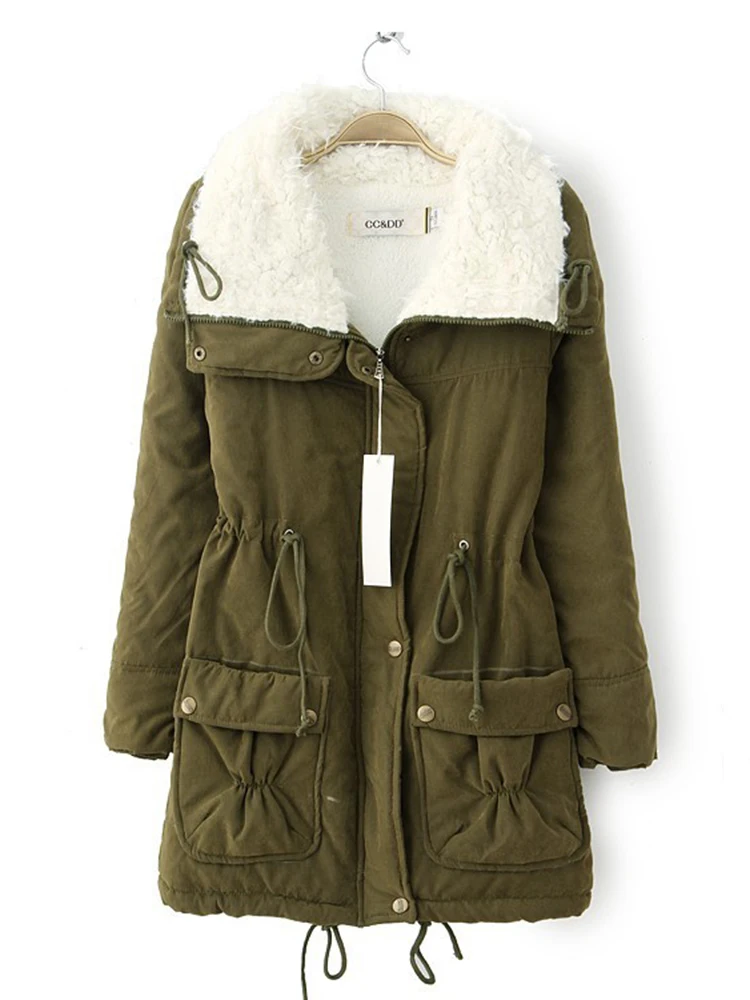 

Winter Warm Cotton Jacket Women Korean Version Thickened Padded Coats Female Elegant Drawstring Waist Slimming Lady Outerwear