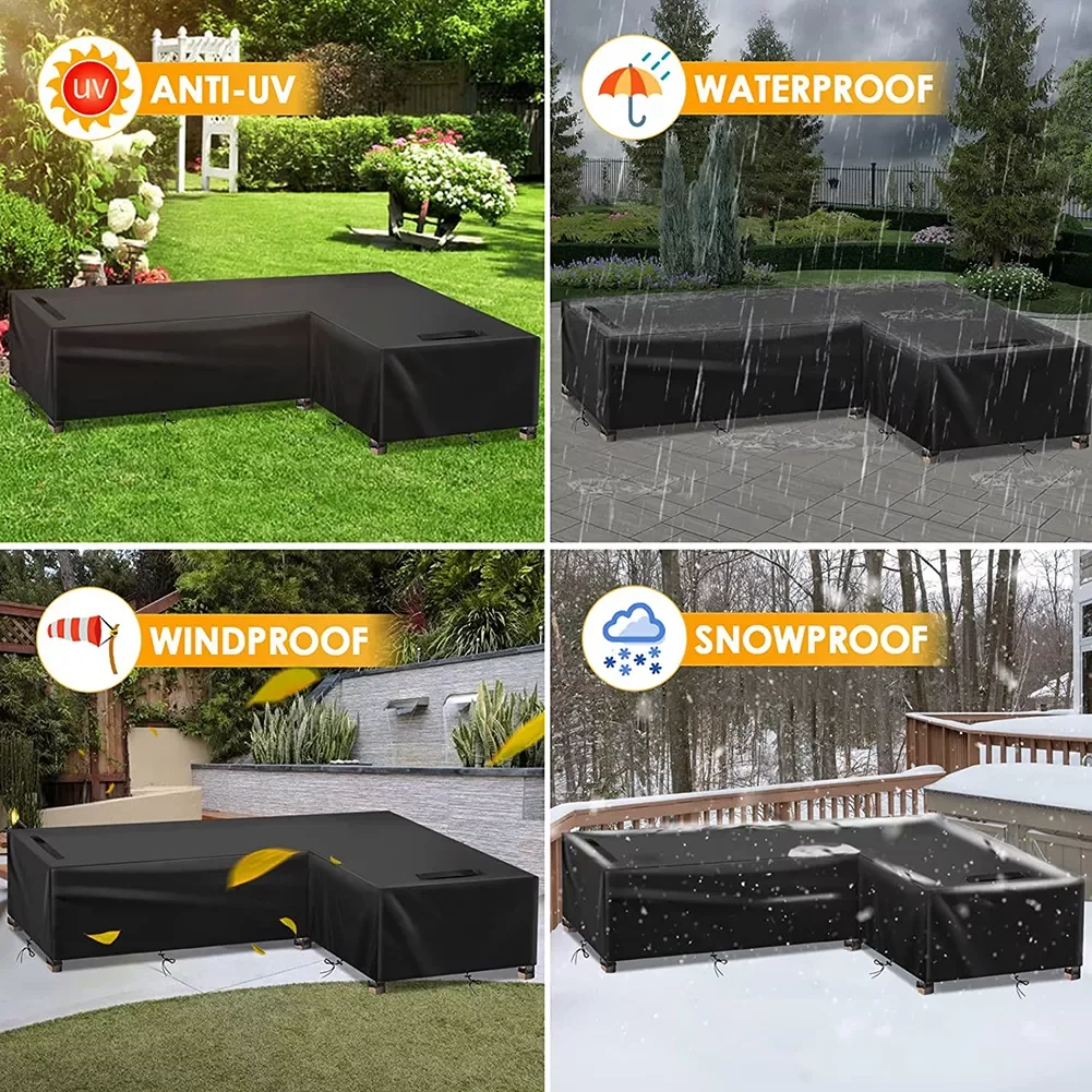 

L Shape Furniture Cover Waterproof Oxford Cloth Sofa Rain Cover with Adjustable Buckle Furniture Protective Cover for Yard Patio