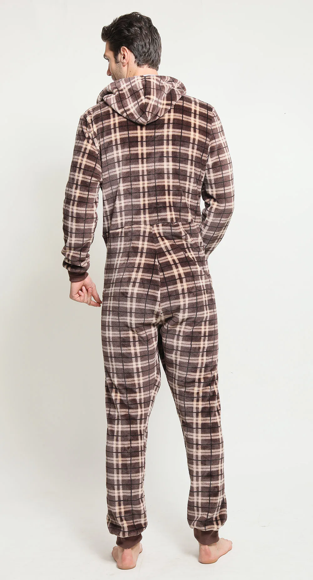 2022 Sleepwear for Men Pajamas Hoodies Robe Flannel Plaid One Piece Full Zipper Mens Onesie Long-sleeved Plaid Pijamas Hombre