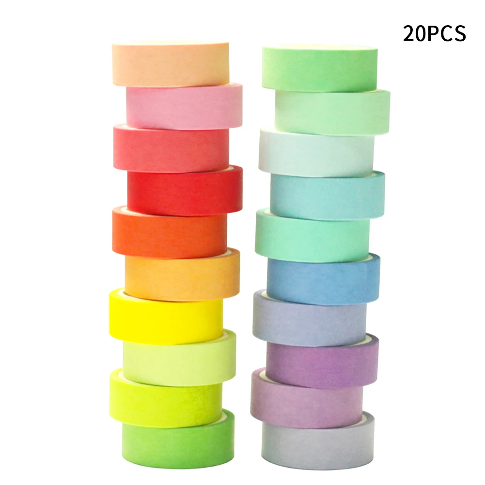 

20pcs Masking Tape Diary Planners DIY Scrapbook Decorative Solid Color Painting Rainbow Washi Kids Stationery Art Craft Stickers