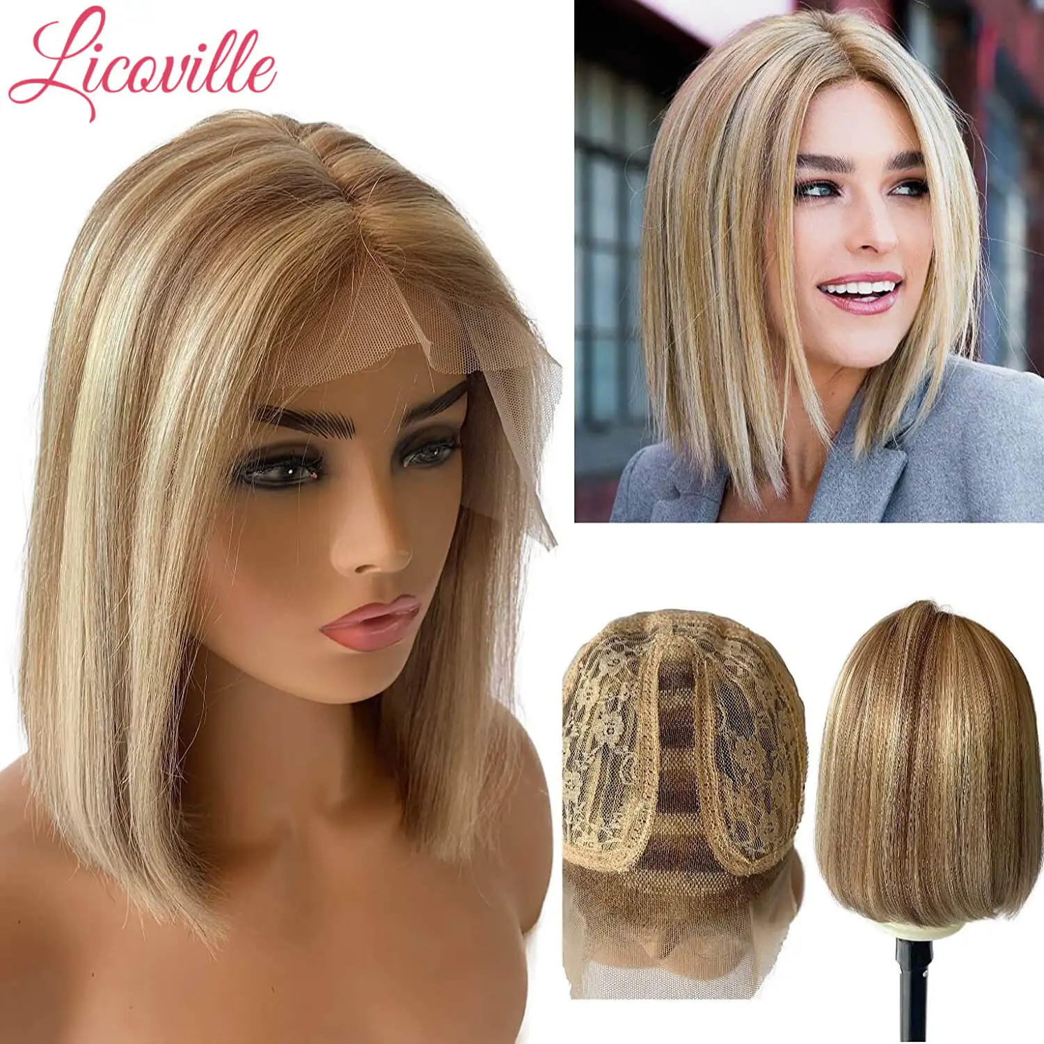 Brown Blonde Highlight Lace Front Bob Wigs Women Wig Human Hair Glueless Natural Woman T Part Brazilian Humair Hairpiece Frontal