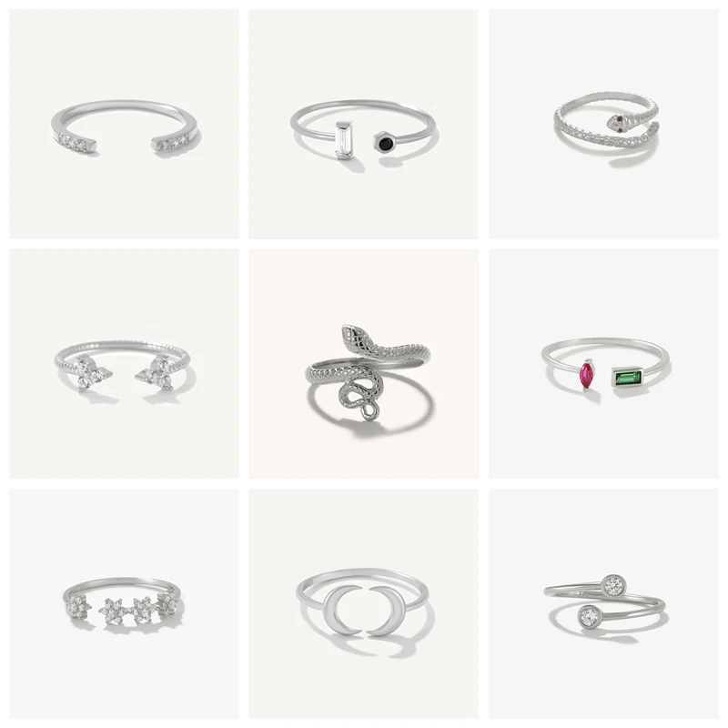 

Aide 925 Sterling Silver White Zircon Flower Adjustable Rings For Women Twisted Snake Moon Ring Wedding Engagement Party Jewelry