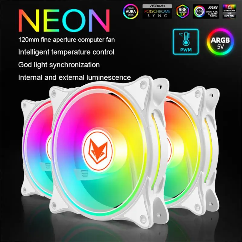 

Cool Moon Neon Argb Fan Desktop Computer Shenguang Synchronous Rgb Water 12cm Chassis Cooling Frosted Fans Home Appliance Parts