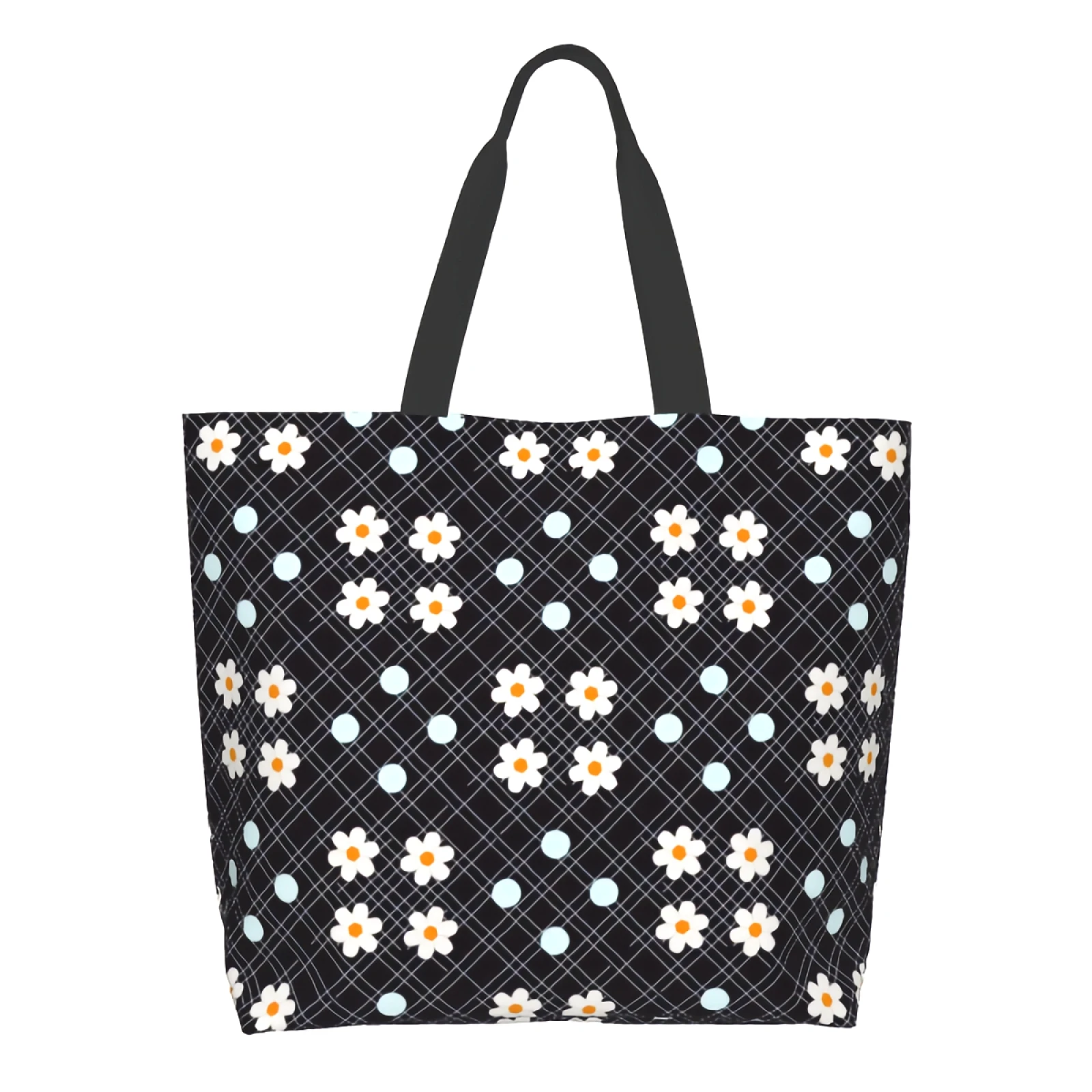 Beautiful Ditsy Floral Extra Large Grocery Bag Black And Whi