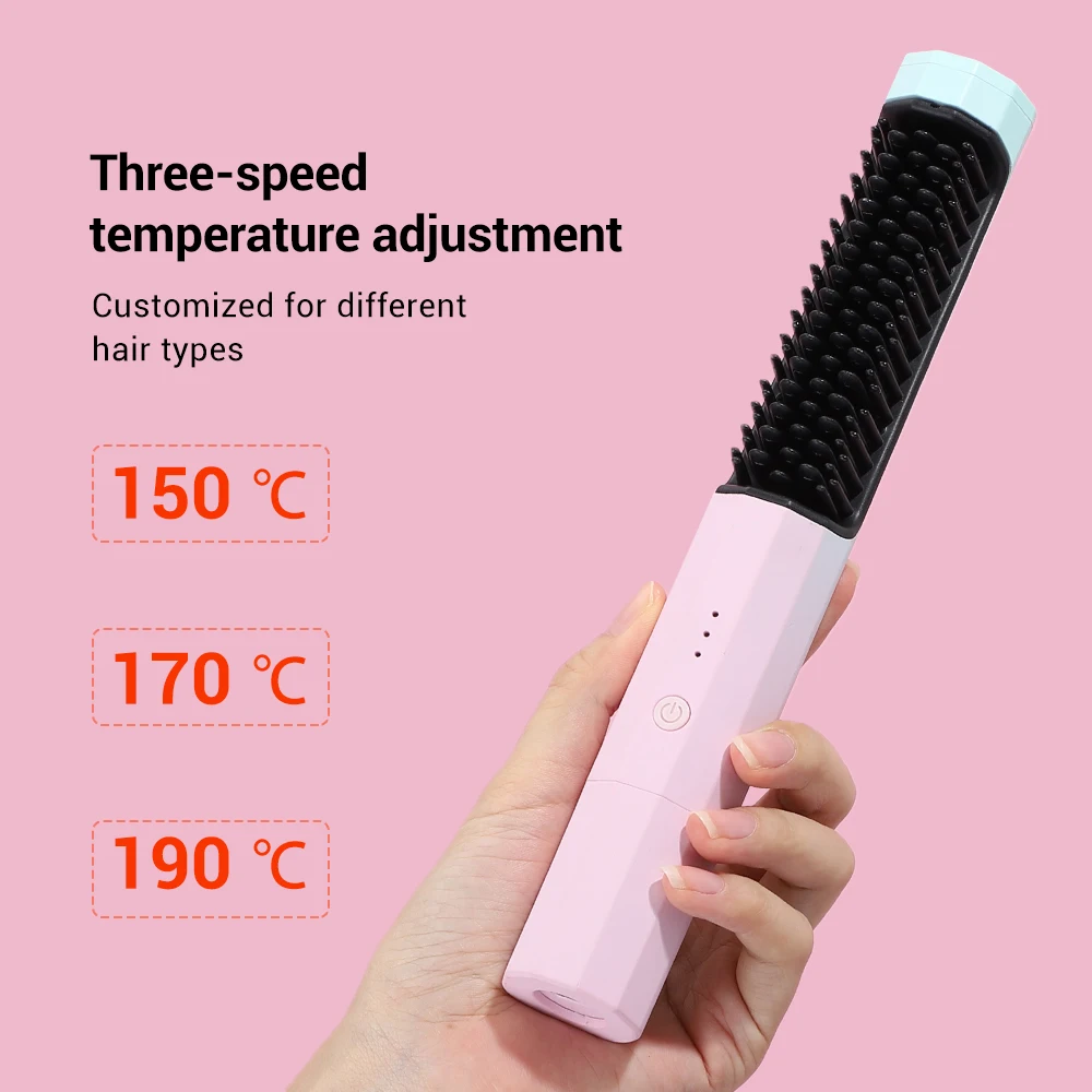 

Hot Comb Straightener Rechargeable Hair Comb Brush Smoothing Iron Straightening Brush 2 In 1 Hair Curler Styler Curling Iron