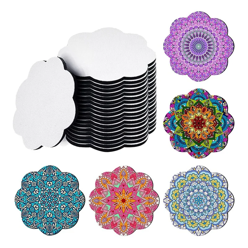 

60Pcs Sublimation Blank Coasters Heat Transfer Cup Coasters White DIY Heat Transfer Press Cup Mats Flower Shape Coasters