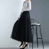 2022 spring summer vintage tulle skirt women elastic high waist mesh skirts long pleated tutu skirt female jupe longue x199