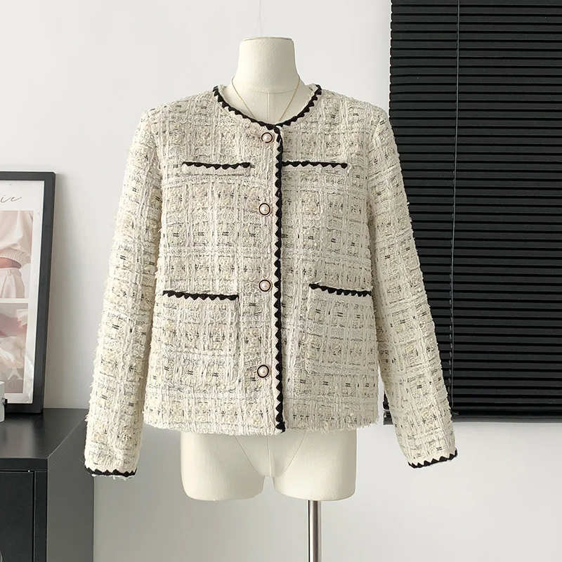 

Женское шерстяное пальто, маленькое очаровательное пальто во французском винтажном стиле, Повседневная твидовая куртка в Корейском стиле на осень, 2023
