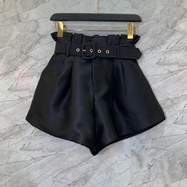 

2022 new women Fashion Loose Pleated Belt Slim Wide Leg Pants Shorts High Waist Casual Pants 621