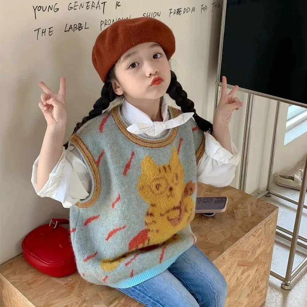 

Toddler Kids Cute Animal Knit Sweater Vest for Girls Loose Casual Sleeveless Sweaters Coat Baby Fall Outwear Vests Clothes