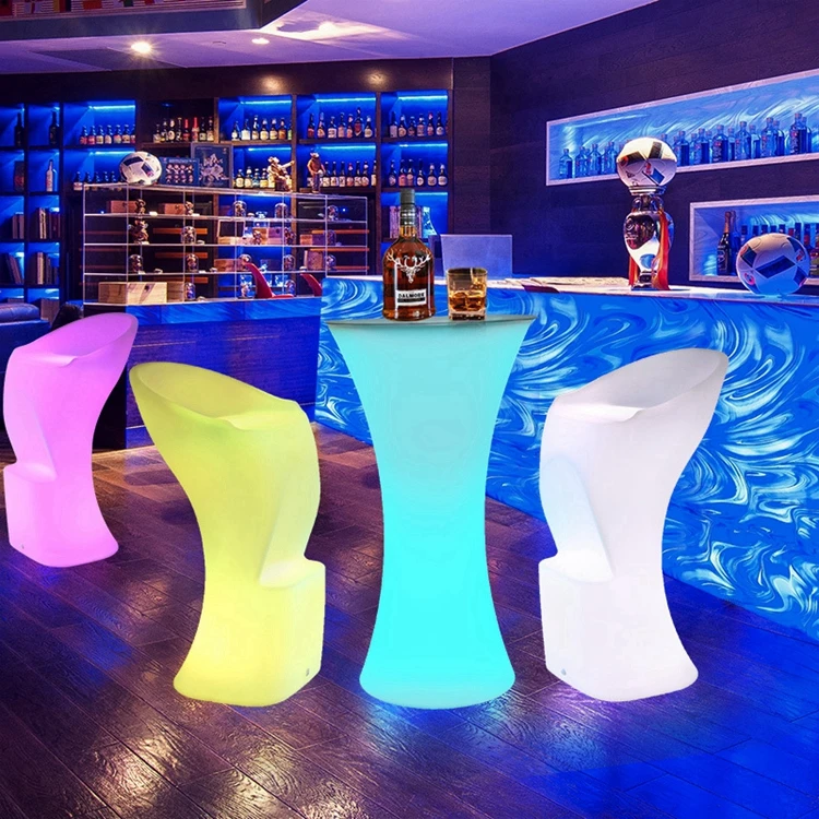 

Fashion design Luminous table outdoor bar table chairs high foot table creative light small waist cocktail table for reception