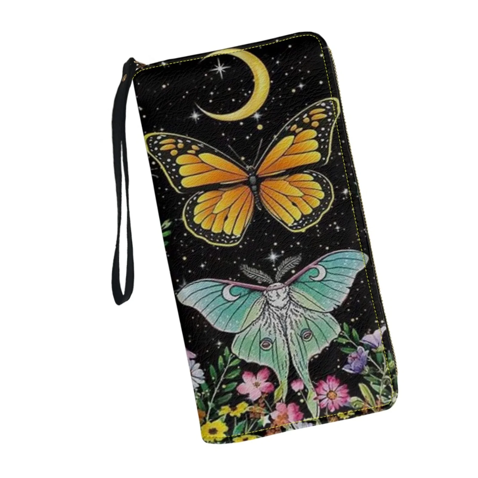 Belidome Butterfly Moon Wristlet Clutch Cell Phone Wallet for Womens PU Leather Card Holder Multi Card Organizer Wallets Purse