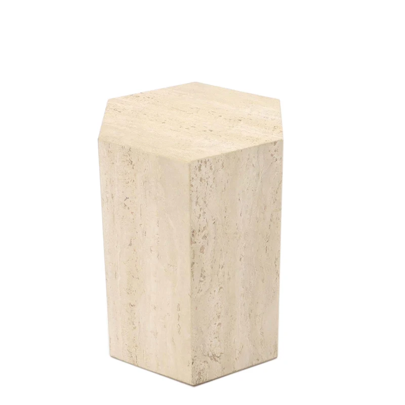 Фото Современный шестиугольный приставной столик из натурального камня xx-KUMUSI FURNITURE для небольшой гостиной, придиванный столик из травертина №1