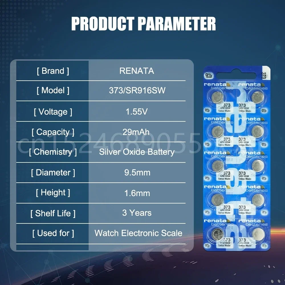 Аккумулятор для часов Renata 373 SR916SW 916 LR916 SR68 1 55 В