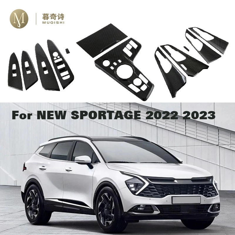 Cubierta embellecedora de fibra de carbono para Kia Sportage NQ5 2022-2023, caja de reposabrazos para consola central, accesorios de decoración