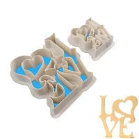 2pcs wedding love heart plunger fondant cutter sugarcraft cake decorating tools cookie mould stamper kitchen baking accessories