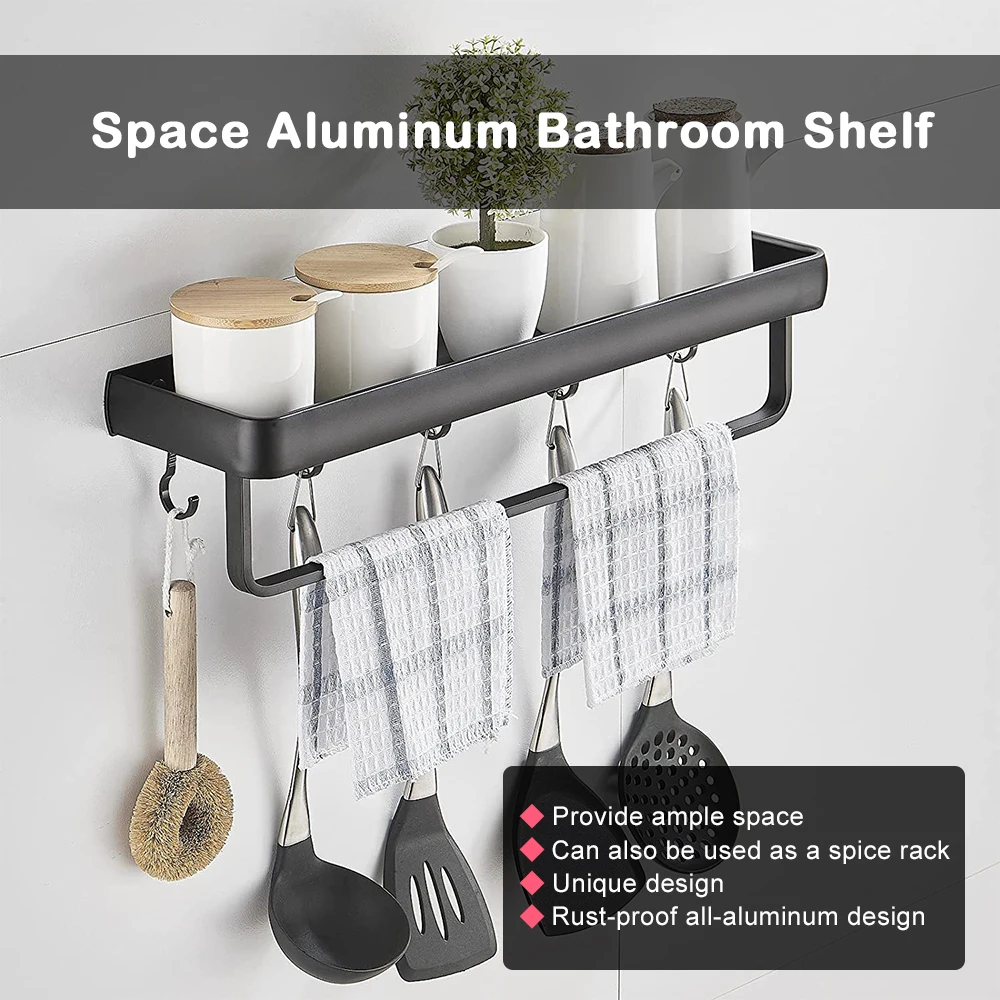 

Bathroom Aluminum Storage Rack Modern Matt Finish Bathroom Shower Shelves Kitchen Wall Shelf Storage Holder Home Accessories
