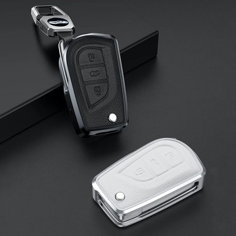 

Металлический кожаный чехол для автомобильного ключа чехол для пульта дистанционного управления Чехол-держатель брелок для Toyota Camry Corolla RAV4 ...