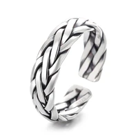 s925 sterling silver adjustable ring irregular stripes four strand braid rings retro punk couple wedding gift luxury jewelry