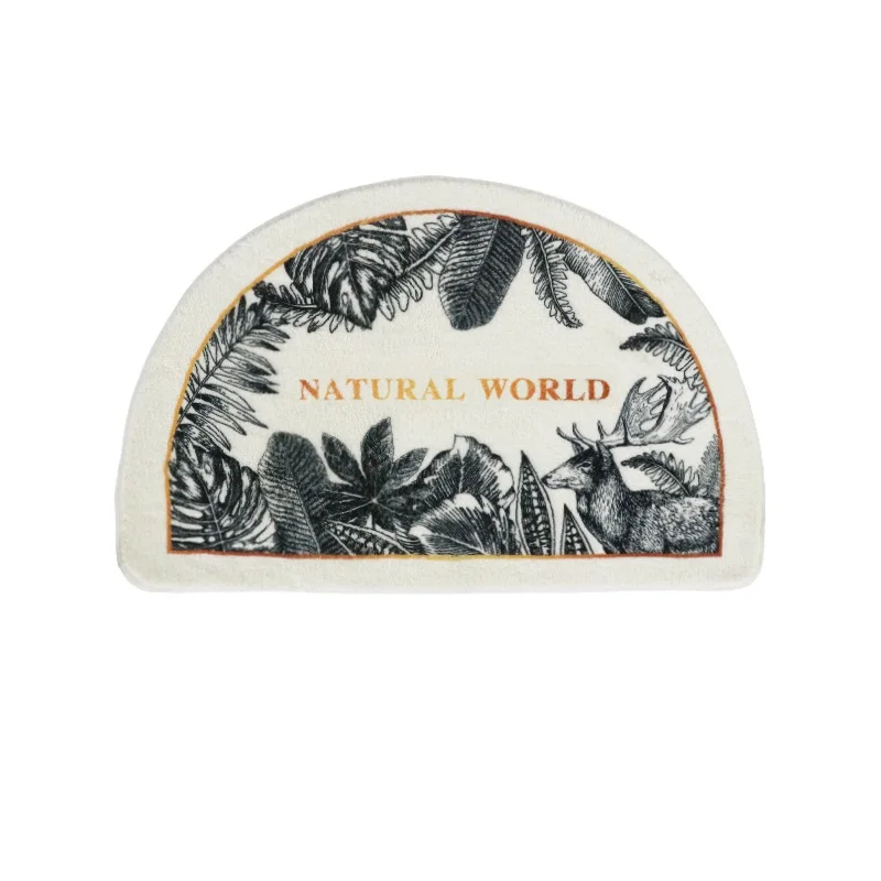 

L_2 Semicircular Natural World Leaf Flower Elk Garden Mat Living-room Bedroom Home & Business Decor. Black And White Printed