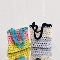 handmade color rope woven bag tote hollow crochet women handbags small knitting shoulder bags for women 2022 shopper purses chic