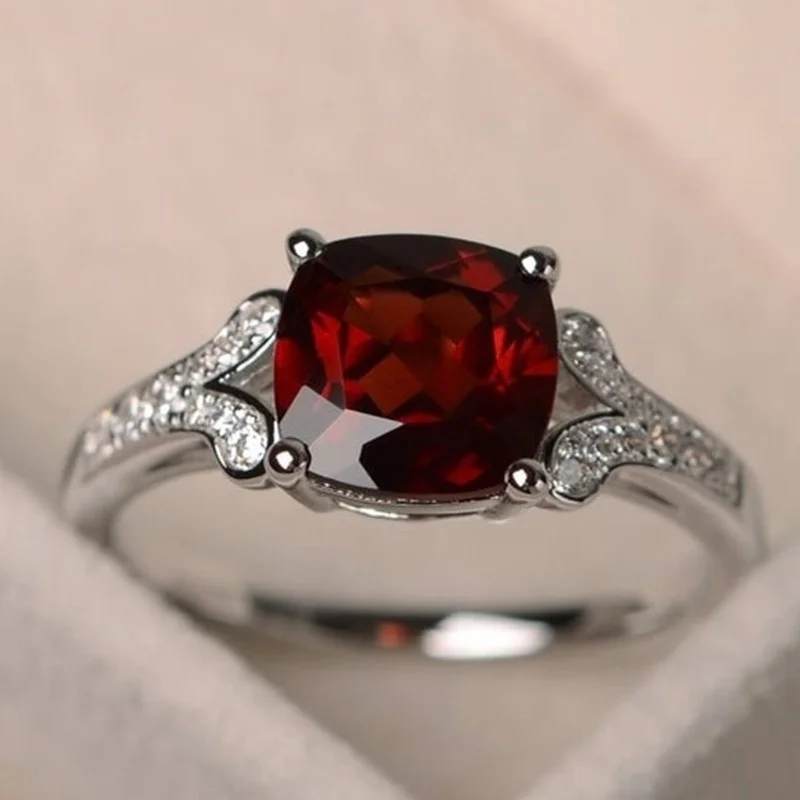 

Red Zircon Silver Engagement Bridal Gift Ring