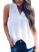 viianles summer sleeveless shirts fashion sexy top women v neck chiffon blouses 2022 casual tops white blusas mujer solid color