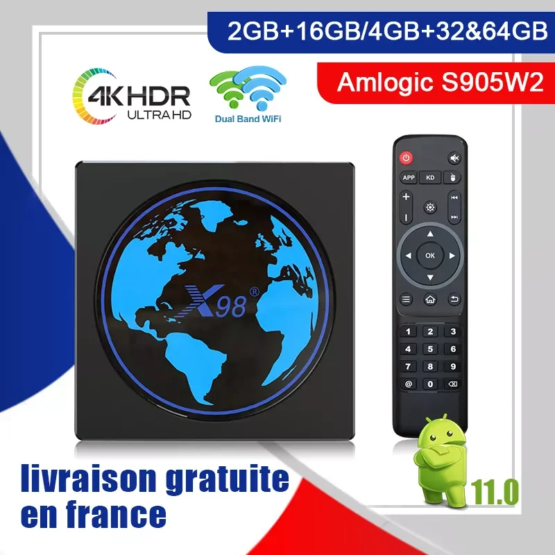 

X98mini Amlogic S905W2 Android 11 IP Box 2.4G/5G Dual Wifi Media Player 2G 16G 4G 32G Smart IPTV Box France Shipping