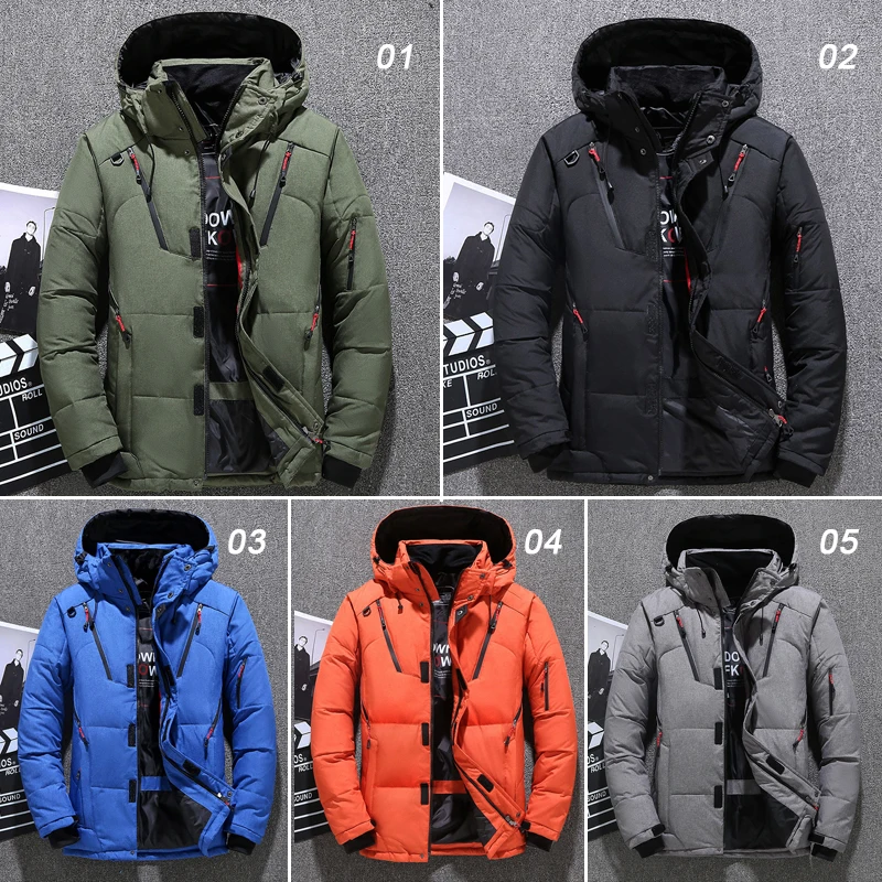 Winter Men White Duck Down Jacket Thicken Warm Snow Coats Male Hooded Thermal Puffer Coat Windbreaker Down Parkas Outerwear