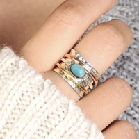 vintage stone wide band rings for women retro meditation ring nature crystal wedding engagement anxiety jewelry gifts