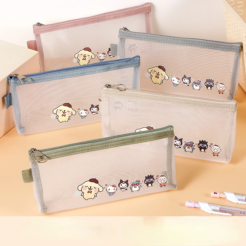 

Мультяшный Прозрачный чехол для карандаша, трехмерная вместительная треугольная косметичка для хранения Sanrio, Сетчатая Сумка для канцелярс...