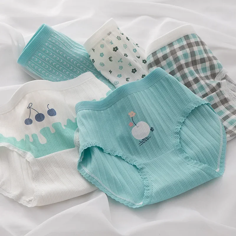 

Simple Panties Women Comfortable Crotch Mid-waist Sweet Girl Crystal Green Briefs Summer Cool Color Cotton Underwear Breathable