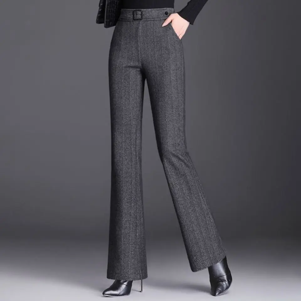 

2023 New Autumn Winter Women Wide Leg Pants Women's Fashion High Waist Straight Wool Pants Loose Casual Warm Trousers Q44