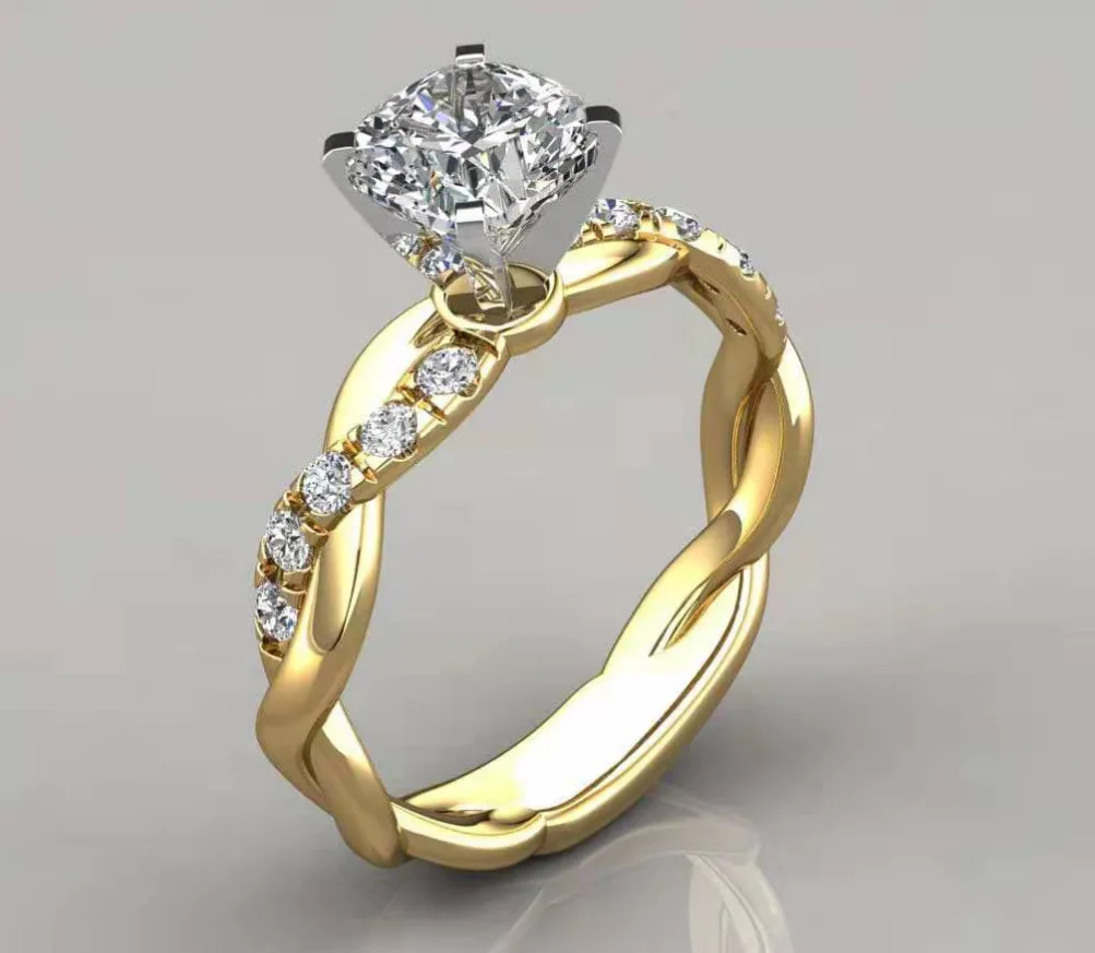 

Milangir Charm Women Wedding Jewelry Valentine Fashion Alloy Ring Two-color Princess Twist Set Zircon Crystal Ring