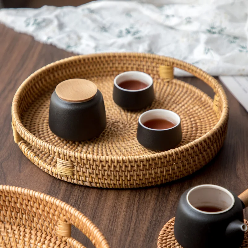 

Tray Food Tea Handmade Fruit Rattan Fruit Multipurpose Plate Woven Basket Storage 1pc Tray Afternoon Basket