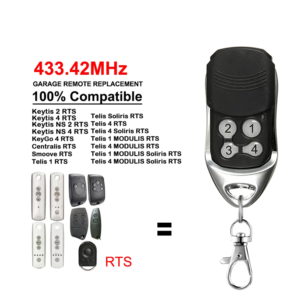 

3pcs Compatible Somfy RTS Remote Control Garage Gate Door Keytis NS 4 Telis 4 NS 2/4 KeyGo 4 Telis 1 RTS 433.42MHz