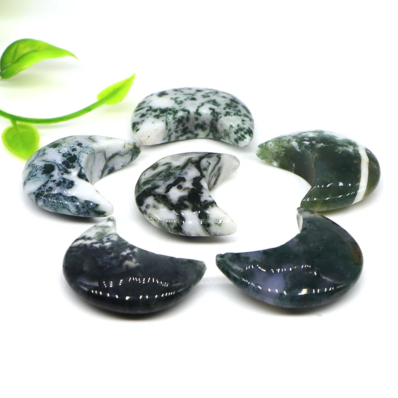 

10 Pcs Moon Shaped Natural Gemstone Moss Agate Stones Craft Gift Healing Crystals DIY Jewelry Making Necklace Pendant Accessorie