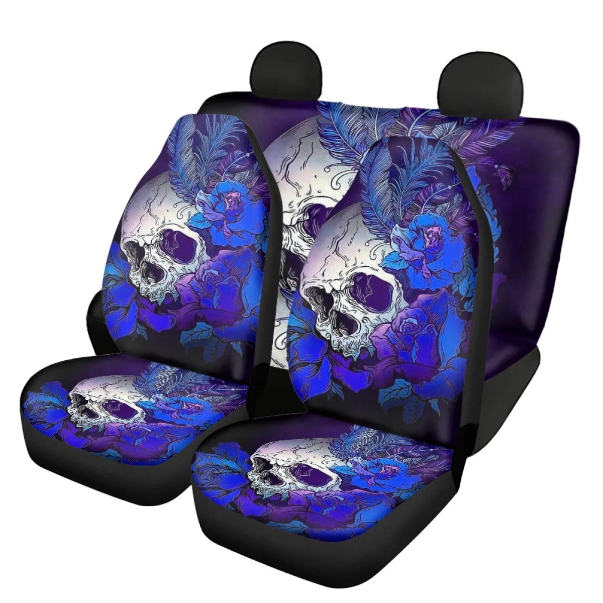 

Car Seat Cover Cushion Universal Blue Skull with Flowers Fashion Breathable Front&Back for Vehicle Seat Covers Truck Accessory