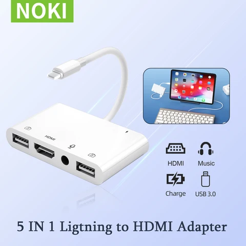 Адаптер Lightning/HDMI для iPhone, iPad/TV, OTG-адаптер с двумя USB-портами, адаптер для микрофона iPhone для прямой трансляции с зарядкой