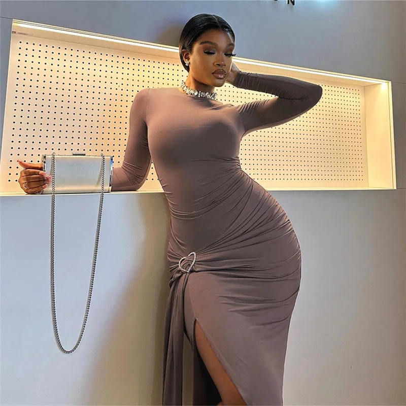 Женская одежда с кристаллами повседневное однотонное платье макси длинными