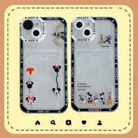 minnie mickey mouse card bag phone cases for iphone 14 13 12 11 pro max mini xr xs max 8 x 7 se2 cartoon transparent tpu cover
