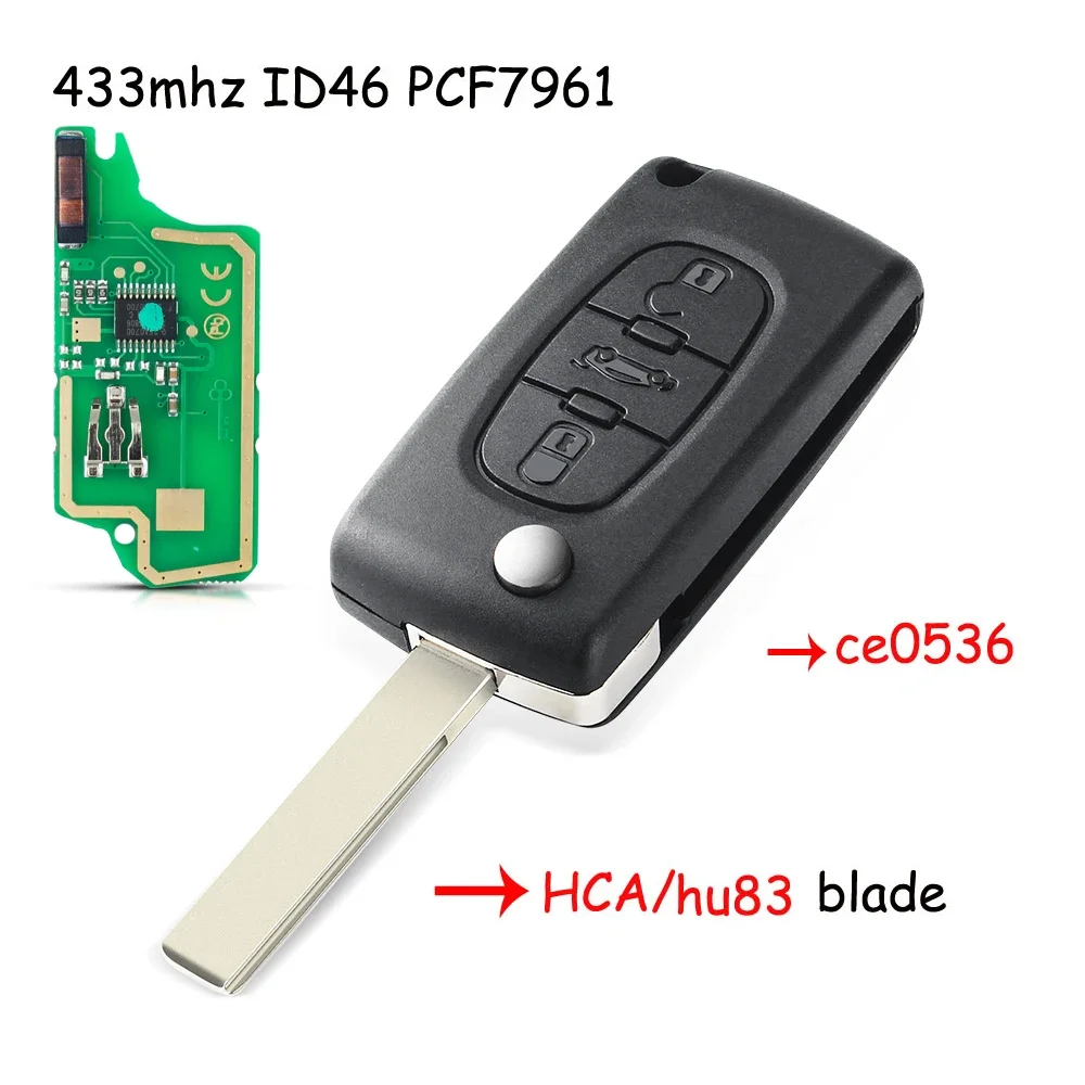 

KEYYOU 3-кнопочный дистанционный ключ для Peugeot 207 307 407 308 408 для Citroen Fob 434 МГц ID46 чип CE0536 CE0523 ASK/FSK HU83/VA2