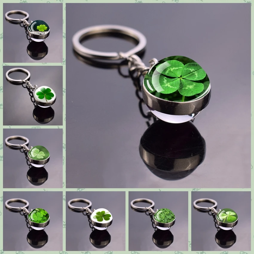 

Lucky Four-leaf Clover Glass Ball Keychains Metal Keyring Fashion Key Chain Accessories for Women St. Patrick Day Jewelry